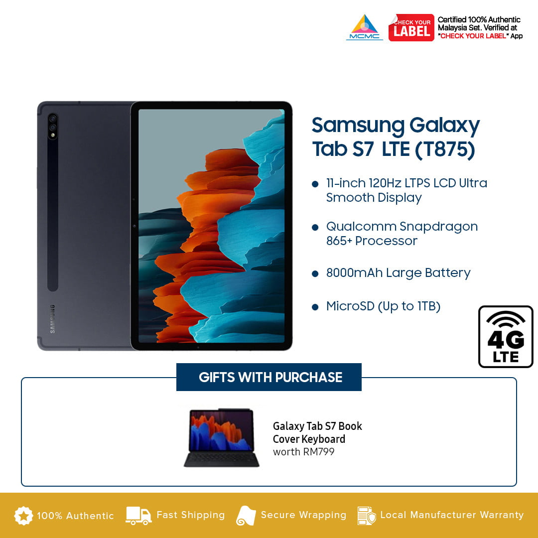 Samsung Galaxy Tab S7 LTE 4G 6GB 128GB Tablet Malaysia KTS Cellular