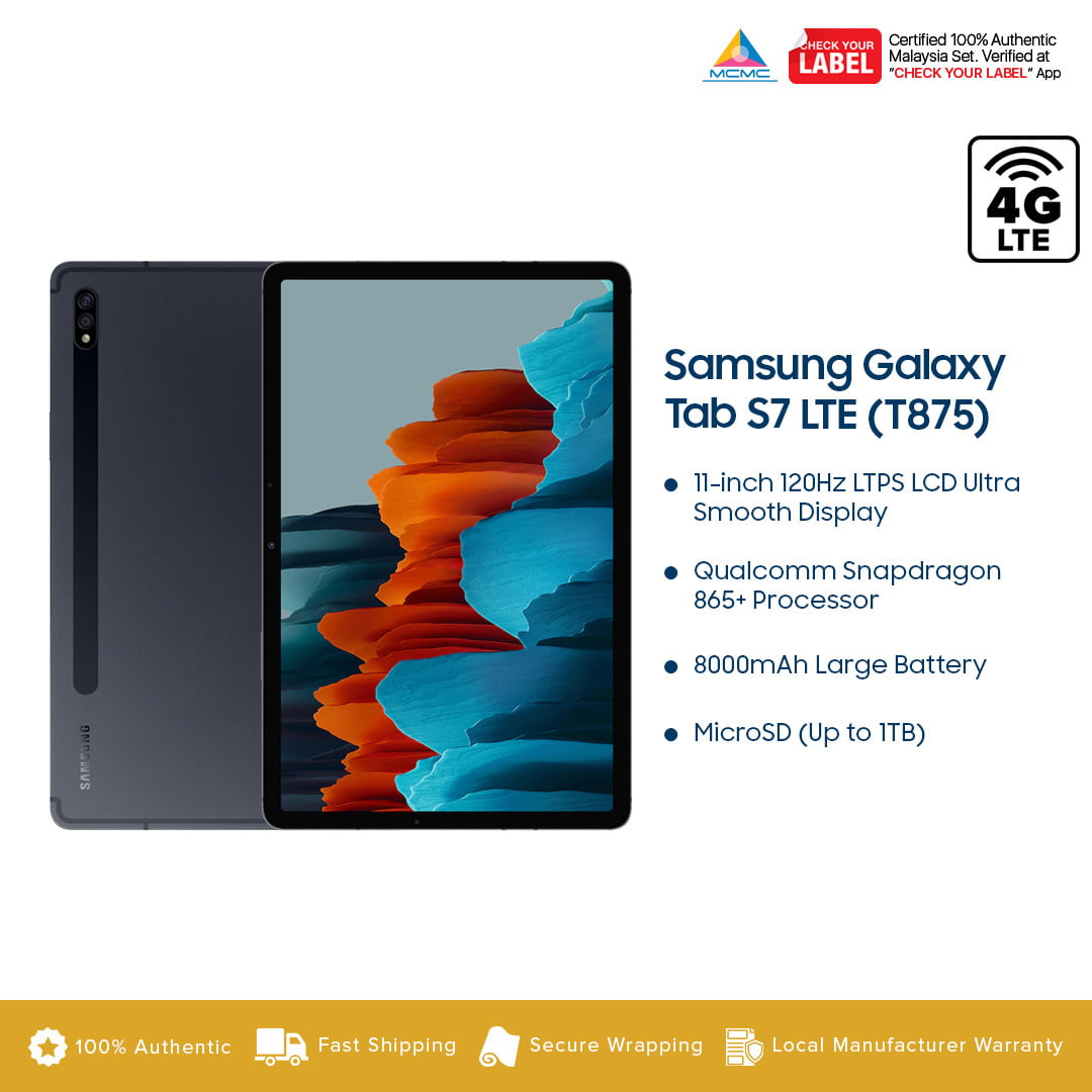 Samsung Galaxy Tab S7 LTE 4G 6GB 128GB Tablet Malaysia KTS Cellular
