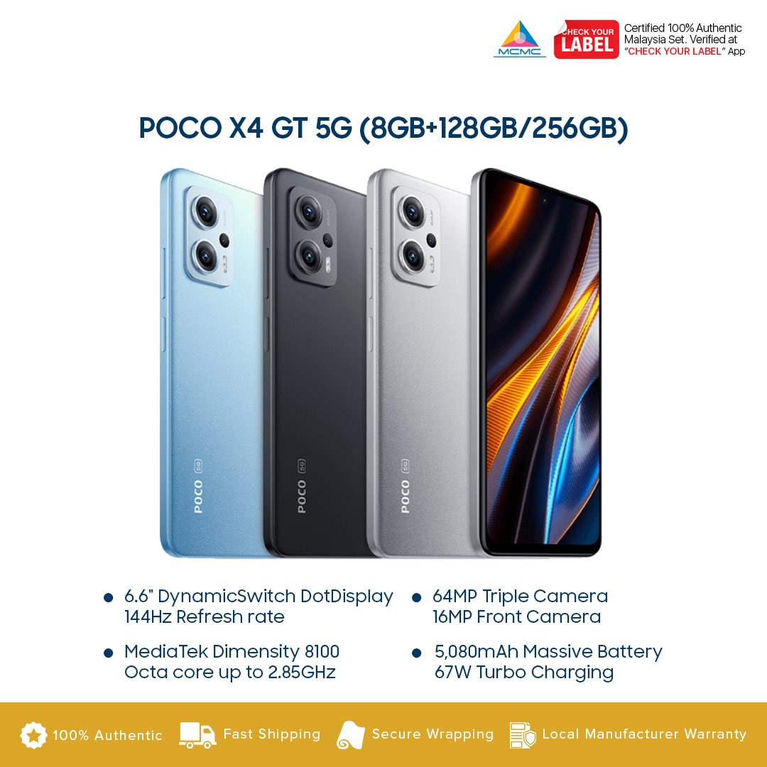POCO X4 GT 5G (8GB+128/256GB) Smartphone - Original 1 Year
