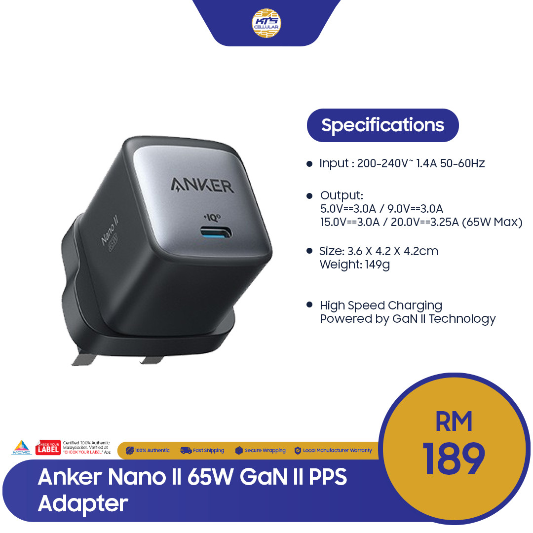Anker Nano II 65W GaN II PPS Adapter Charger (Nano 3, 30W) - 18 Months  Warranty By Anker MY | KTS Cellular Sdn Bhd