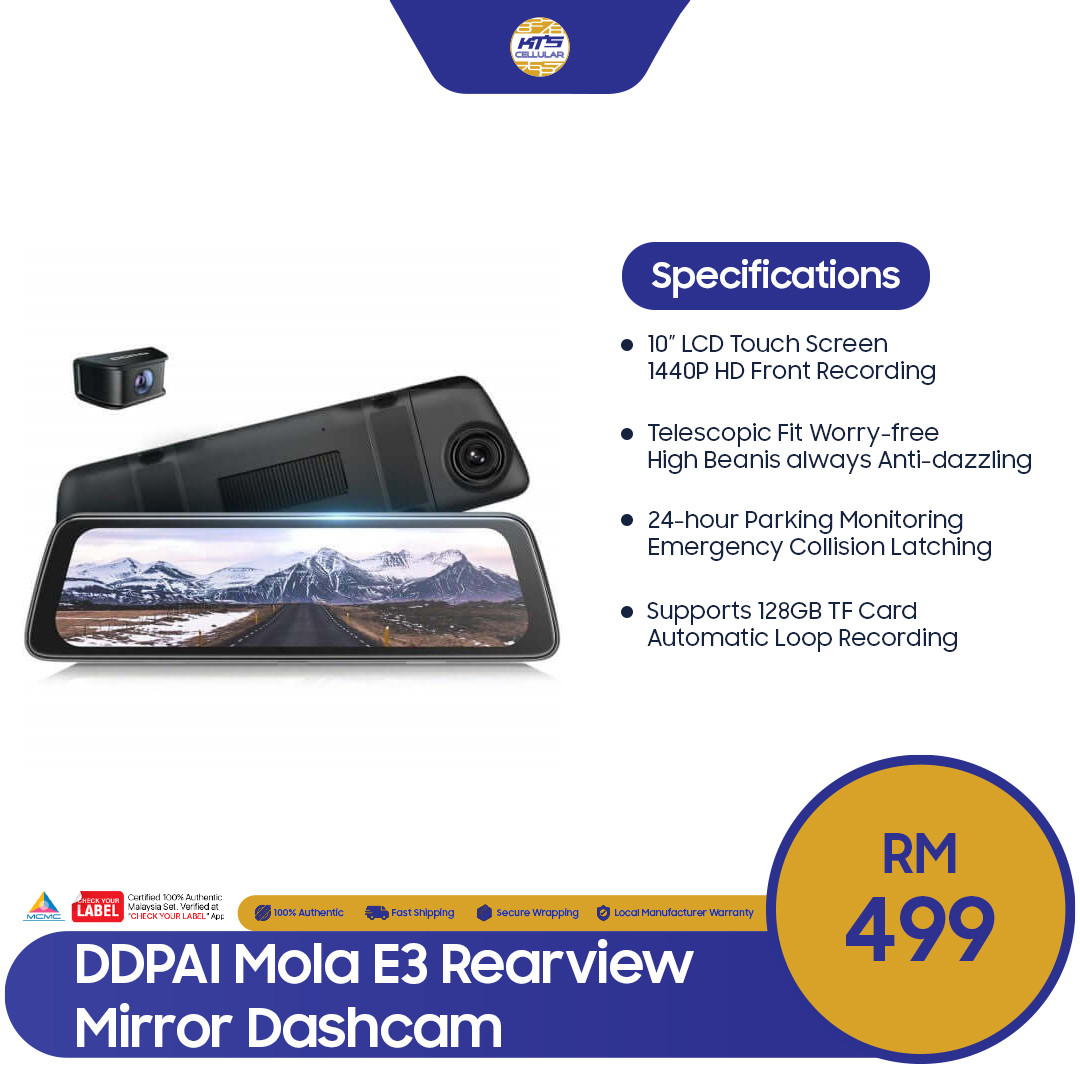 DDPAI Mola E3 Rearview Mirror Dashcam price in malaysia and specs