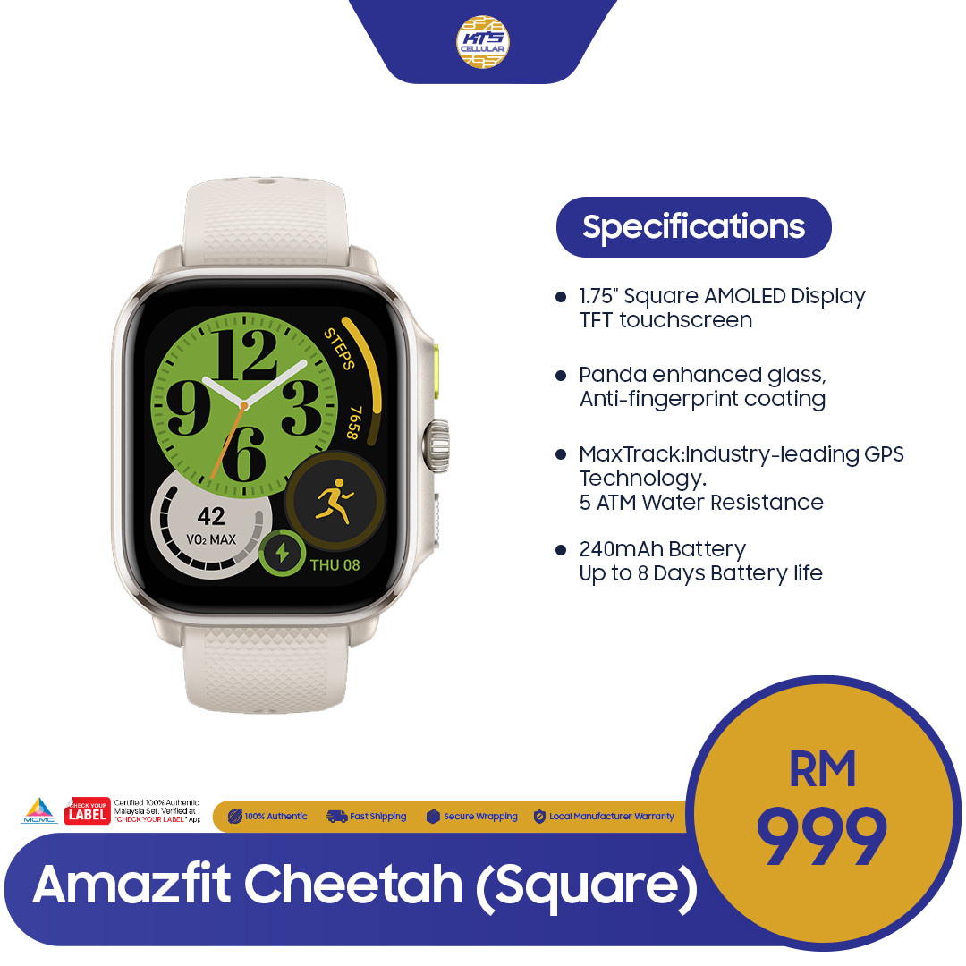 amazfit cheetah running (square) smartwatch specs