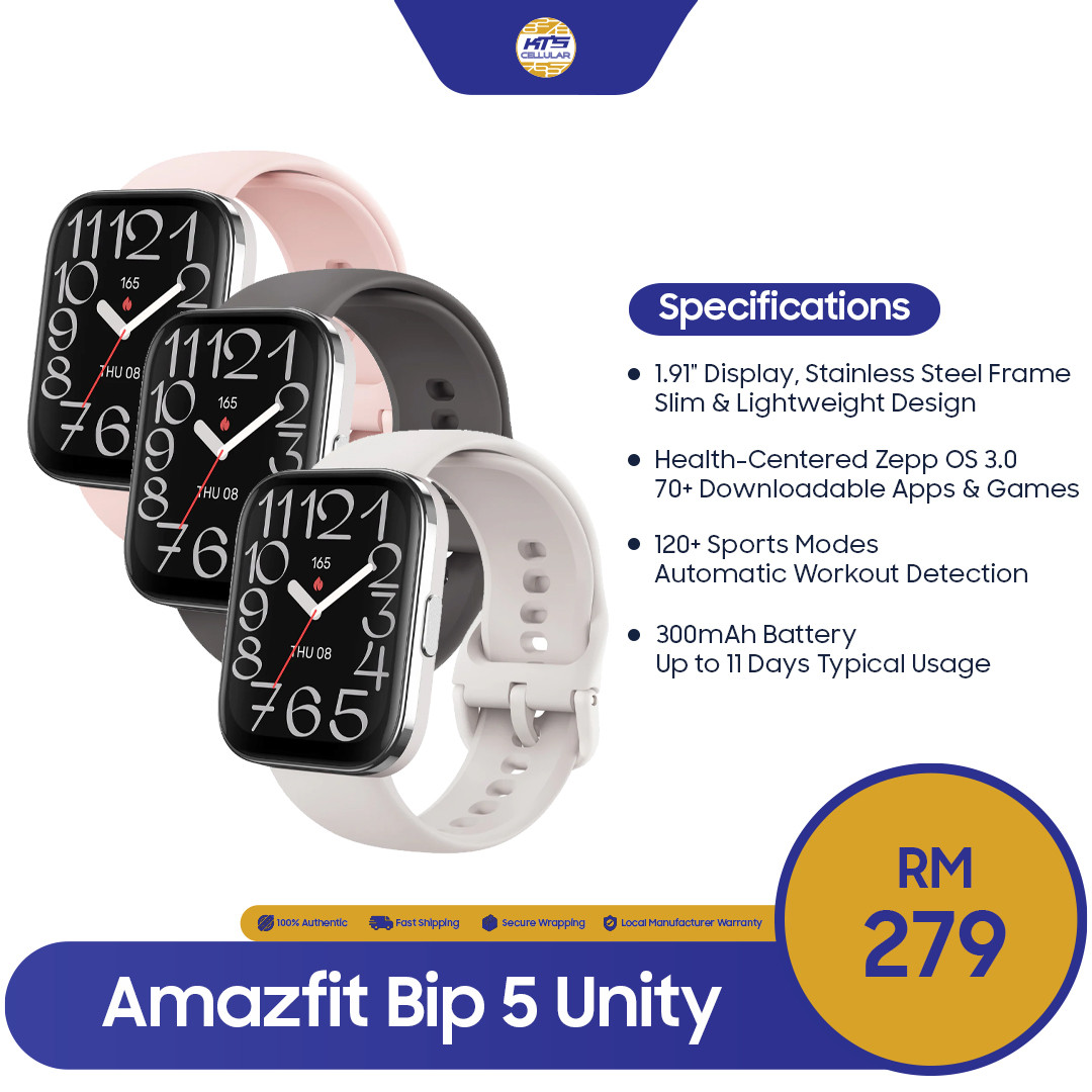 Amazfit Bip 5 Unity price in malaysia and specs