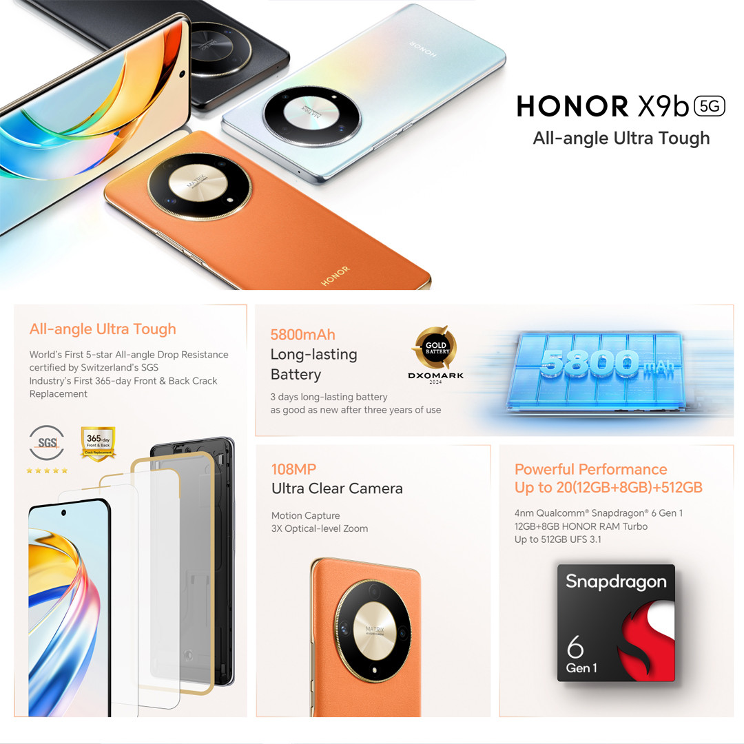 Honor X9b 5G (12GB+256/512GB) Smartphone - Original 1 Year Warranty by HONOR Malaysia