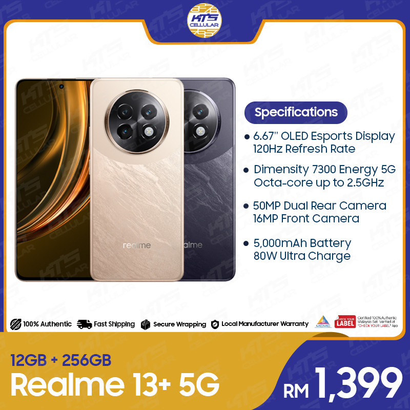 [READY STOCK] Realme 13+ 5G (12GB+256/512GB) Smartphone - Original 1 Year Warranty by Realme Malaysia