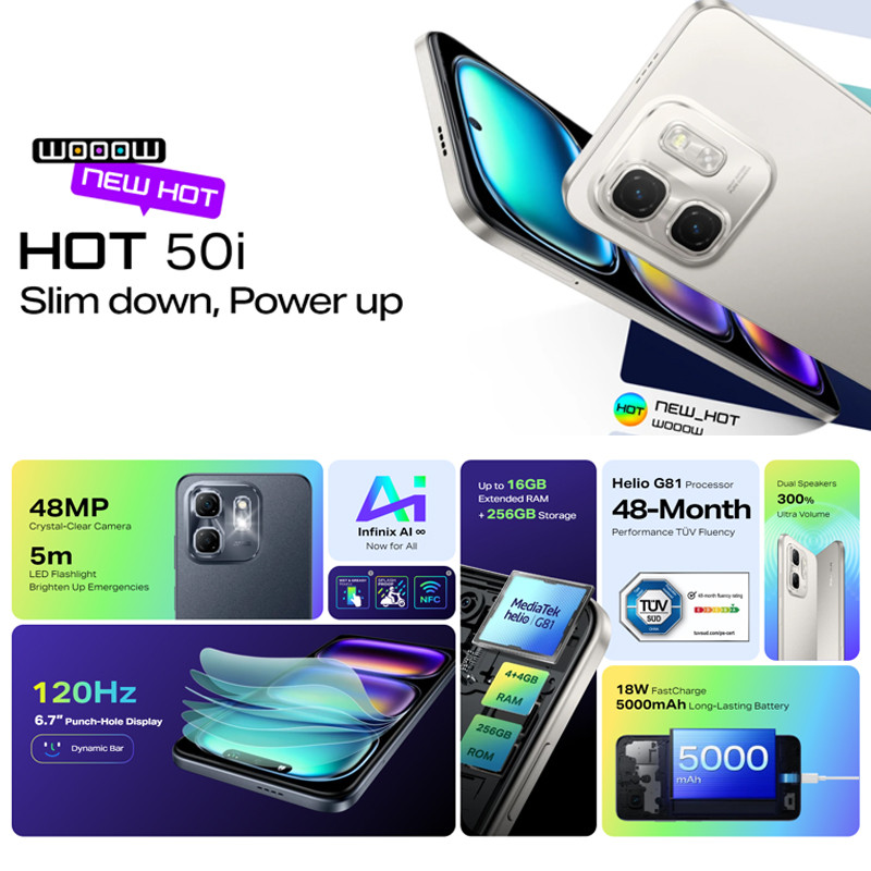 97345bca0eceb2c6fe06aab7fce74222.jpeg Infinix Hot 50i (4GB+128/256GB) Smartphone - Original 1 Year Warranty by Infinix Malaysia