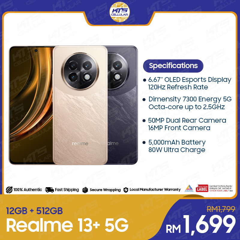 [READY STOCK] Realme 13+ 5G (12GB+256/512GB) Smartphone - Original 1 Year Warranty by Realme Malaysia