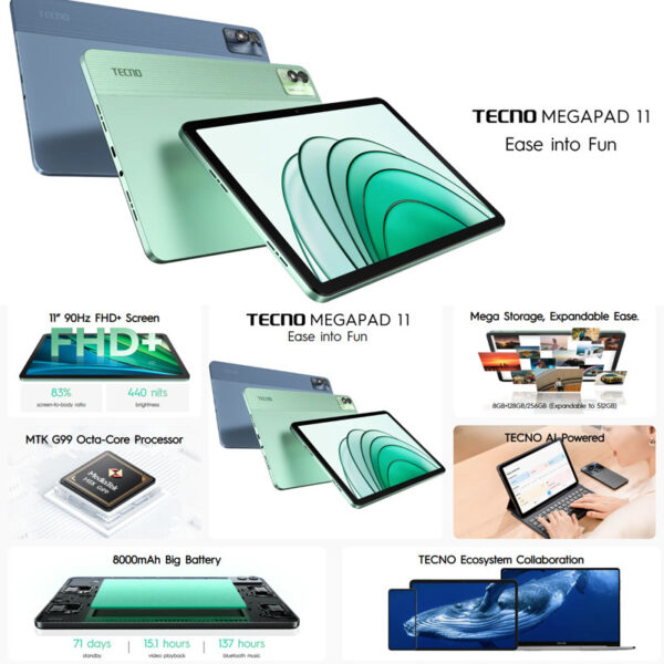 TECNO Megapad 11 (8GB+128/256GB) 4G Tablets - Original 1 Year Warranty by TECNO Malaysia