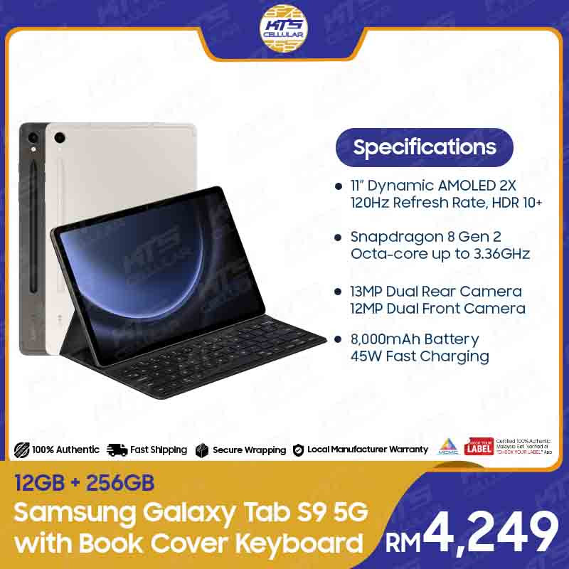 c03a9aee63315e150f18ea2f5797c574.jpeg Samsung Galaxy Tab S9 5G with Book Cover Keyboard (12GB+256GB) X716B Tablet - Original 1 Year Warranty by Samsung MY