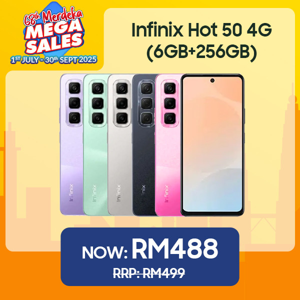 Infinix Hot 50 4G (6GB+256GB) Smartphone - Original 1 Year Warranty by Infinix Malaysia