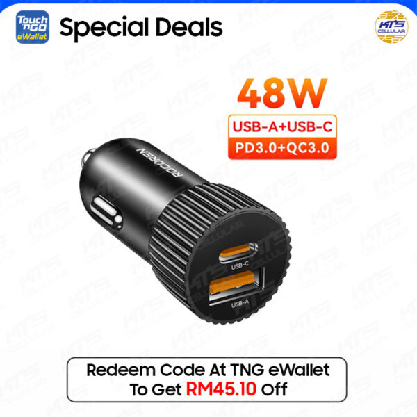 [TNG eWallet Special Deals] Rocoren Xuanwo Series Fast Charging Car Charger (1C+1A) 48W