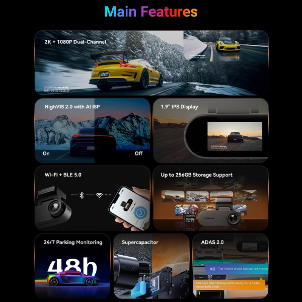 DDPAI N2 Dual 2K Front & Rear Super Capacitor Dash Cam with NightVIS 2.0 - Original 1 Year Warranty by DDPAI Malaysia