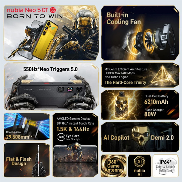[PRE ORDER] ZTE Nubia Neo 5 GT 5G (12GB+256/512GB) Smartphone - Original 1 Year Warranty by Nubia Malaysia