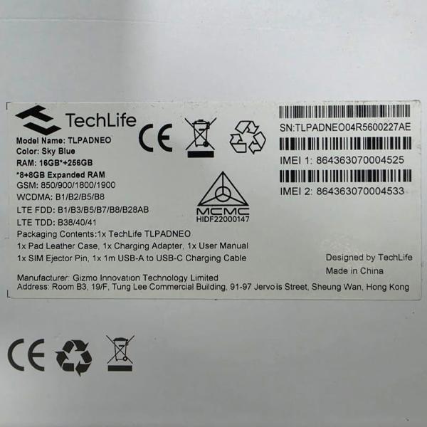 [Display Unit] Techlife Pad Neo (8GB+256GB) LTE Tablet - IMEI NO: 8643630700044525